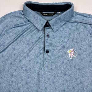 UNRL Barstool Sports Polo Shirt Mens Large Blue Floral Golf Performance Stretch